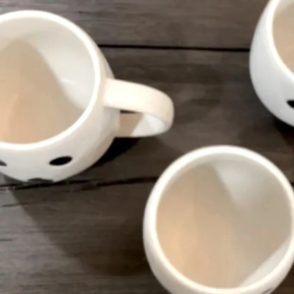 Pottery Barn Ghost Boo Mug Cup Modern Matte Stoneware Minimalist Gus Coffee Set
